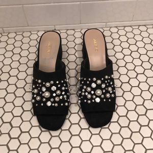 Aldo Black Pearl and Rhinestone Heels